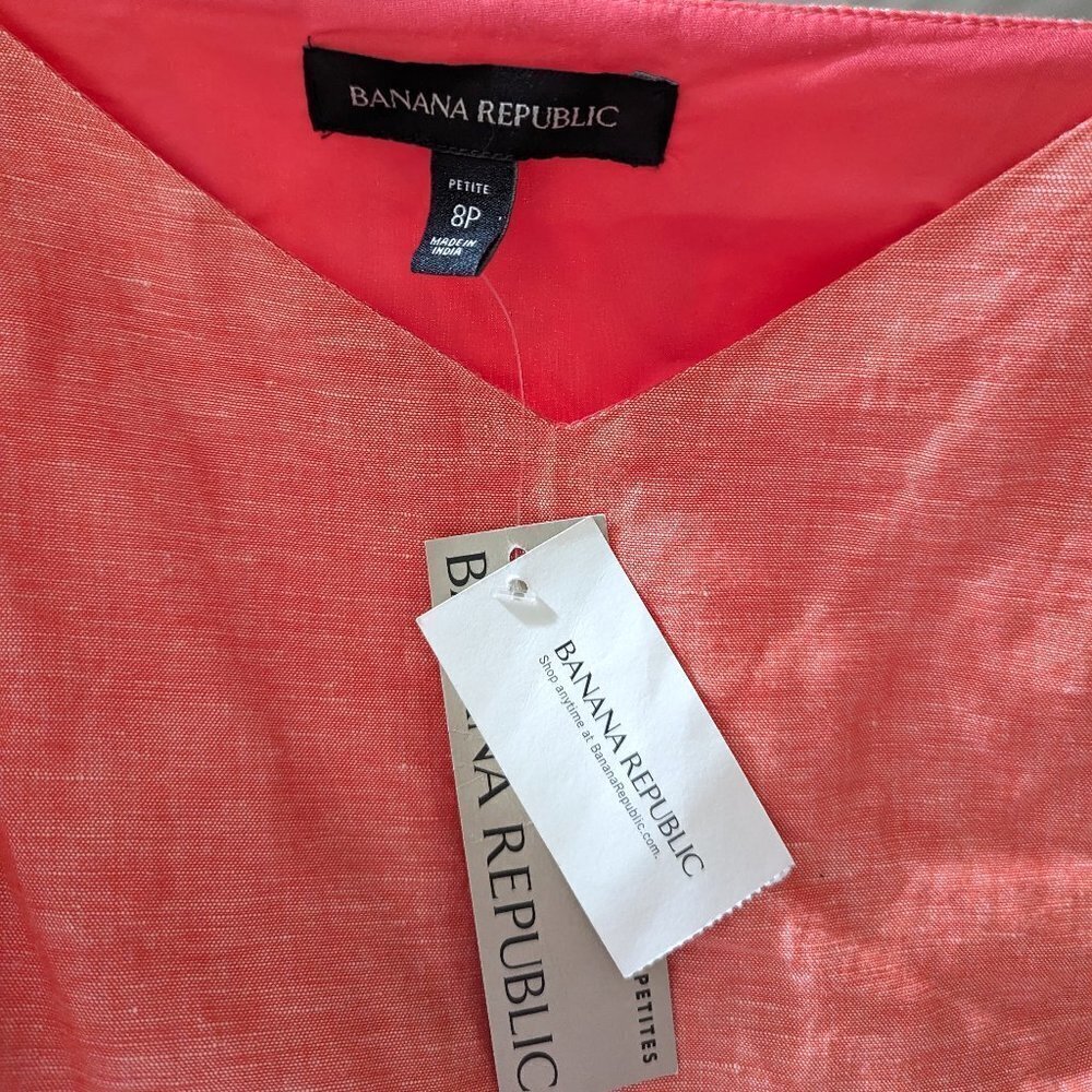 Banana Republic Linen Cotton Blend Faux Wrap Dress Coral Size 8P - Picture 4 of 6